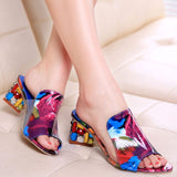 Fashion Heel Sandals Women Flats Flower Elegant Peep Toe Sandals PU Square Heels Colorful Ladies Casual Shoes Sandalias Mujer