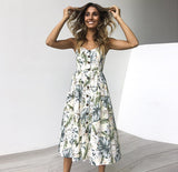 Sexy V Neck Backless Floral Summer Beach sundress dress Women 2019 White Boho Striped Button Sunflower Daisy Party Midi Dresses - DYALAK SHOP